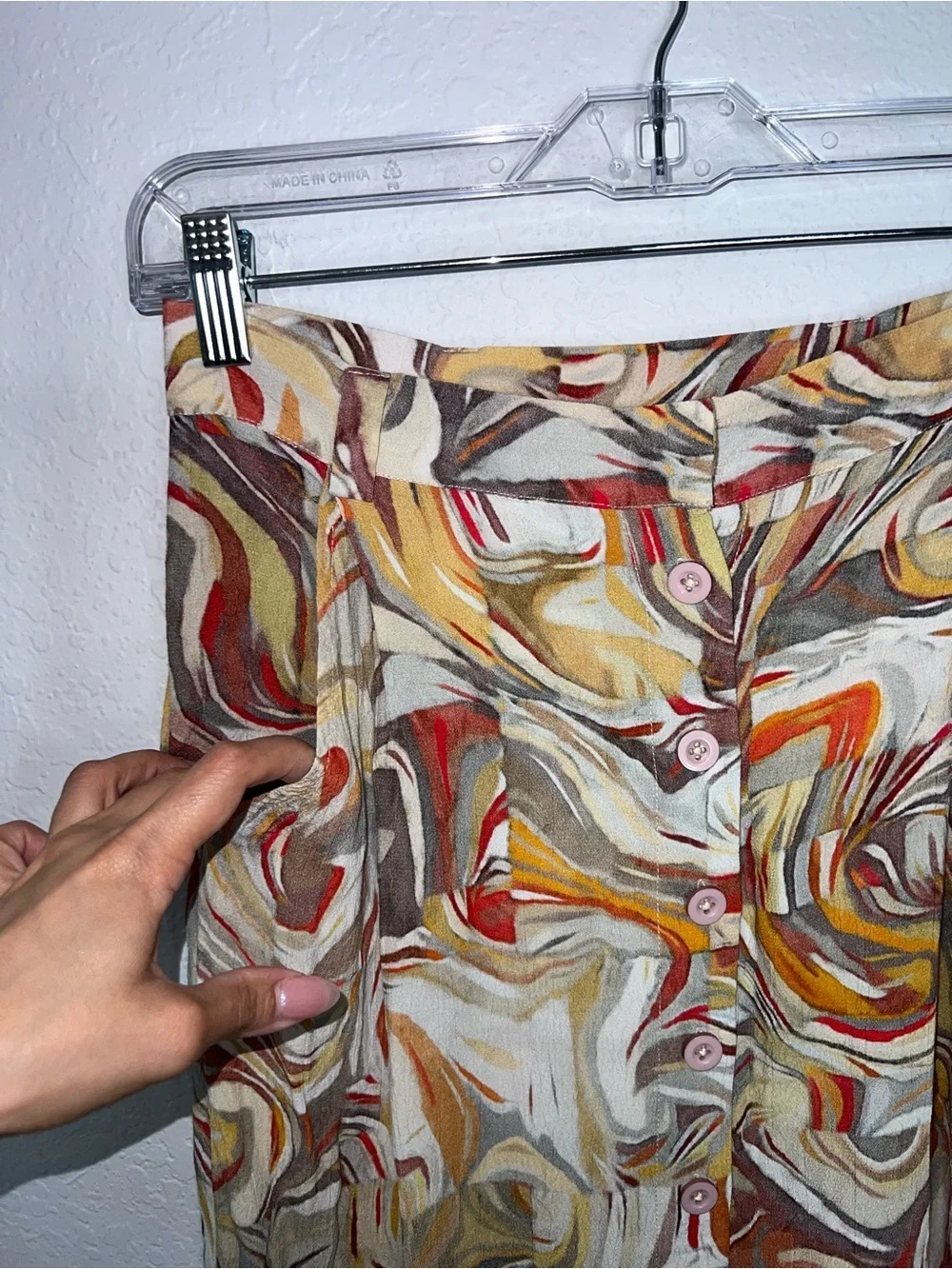 BL^NK Midi Skirt Women’s Large Anthropologie Side Slits Button Front Printed B10
